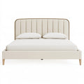 Letto matrimoniale PAVRIXO imbottito avorio con testiera scanalata, misura 160x200 cm, vista frontale con dettagli di tessuto.