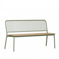 Panchina da giardino PAVRIXO in metallo e legno verde, stile moderno, misura 120x50x85 cm, ideale per esterni.