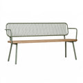 Panchina da giardino PAVRIXO di 150 cm in metallo verde e legno naturale, stile contemporaneo, per esterni.