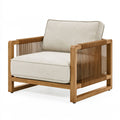 Poltrona PAVRIXO in legno e corda marrone con seduta beige, stile contemporaneo, dimensioni 85x80x83 cm.