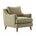 Poltrona PAVRIXO in tessuto verde salvia con gambe in legno, stile moderno, dimensioni 85x90x88 cm, seduta comoda e elegante.