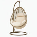 Poltrona sospesa PAVRIXO in intreccio effetto rattan beige con supporto in acciaio, stile boho, dimensioni 105x105x195 cm