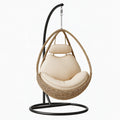 Poltrona sospesa PAVRIXO in fibra intrecciata beige con supporto in metallo nero, stile boho, dimensioni 105x105x195 cm
