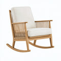 Sedia a dondolo PAVRIXO in legno beige con rivestimento in tessuto stile nordico, misura 75x90x100 cm