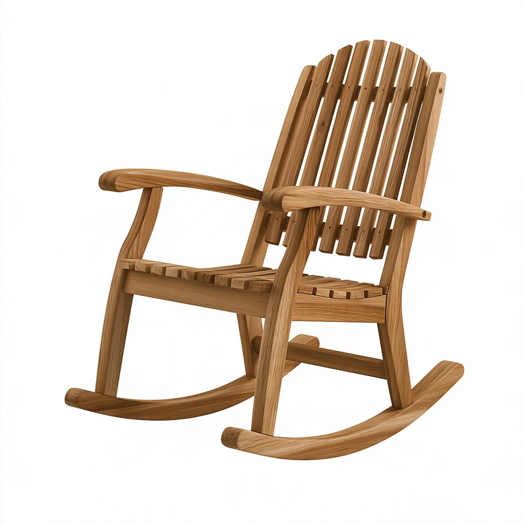 Sedia a dondolo in legno marrone PAVRIXO, 74x98x105 cm, stile classico, ideale per esterni con seduta e schienale comodi