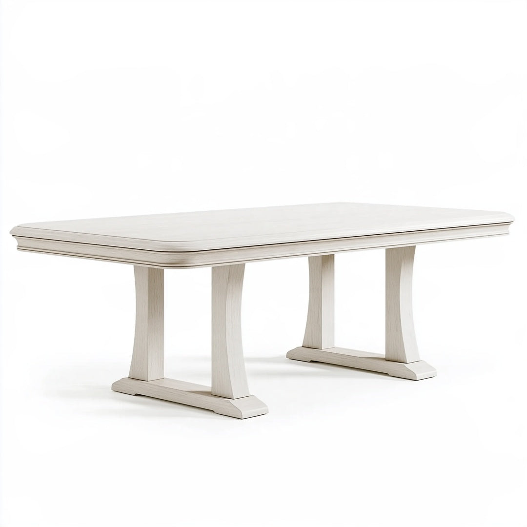 Tavolo da pranzo PAVRIXO in legno bianco, stile classico, misura 180x90x76 cm, superficie liscia e design elegante.