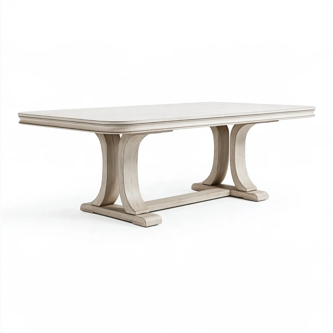 Tavolo da pranzo PAVRIXO in legno bianco, stile classico, misura 200x100x76 cm, superficie liscia e design elegante.