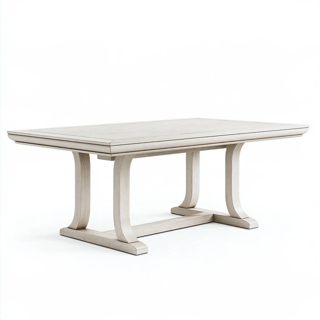 Tavolo da pranzo PAVRIXO estensibile in legno bianco, stile classico, 180x100x76 cm, superficie liscia e dettagli eleganti