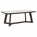 Tavolo da pranzo PAVRIXO 180x90 cm con piano effetto marmo e struttura in legno marrone scuro, stile contemporaneo