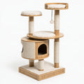 Tiragraffi per gatti PAVRIXO, 60x60x150 cm, in legno beige con corde in sisal e cuccia per arrampicarsi e riposare